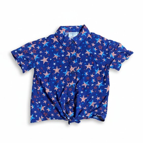 NEW O'Rageous Girls' Patriotic Printed Short Sleeve Cabana Top - Picture 1 of 4